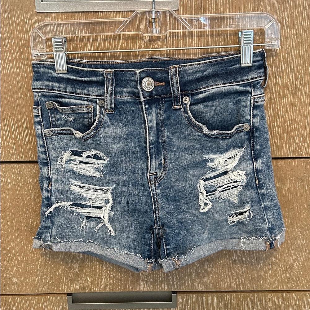 American Eagle Outfitters Blue Distressed Jean Shorts